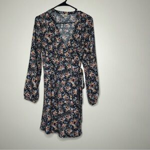 LOFT Black Floral Wrap Midi Dress